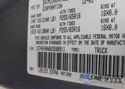 2006 Dodge Dakota Slt z USA, uszkodzony, nr VIN 1D7HE48N66S588811